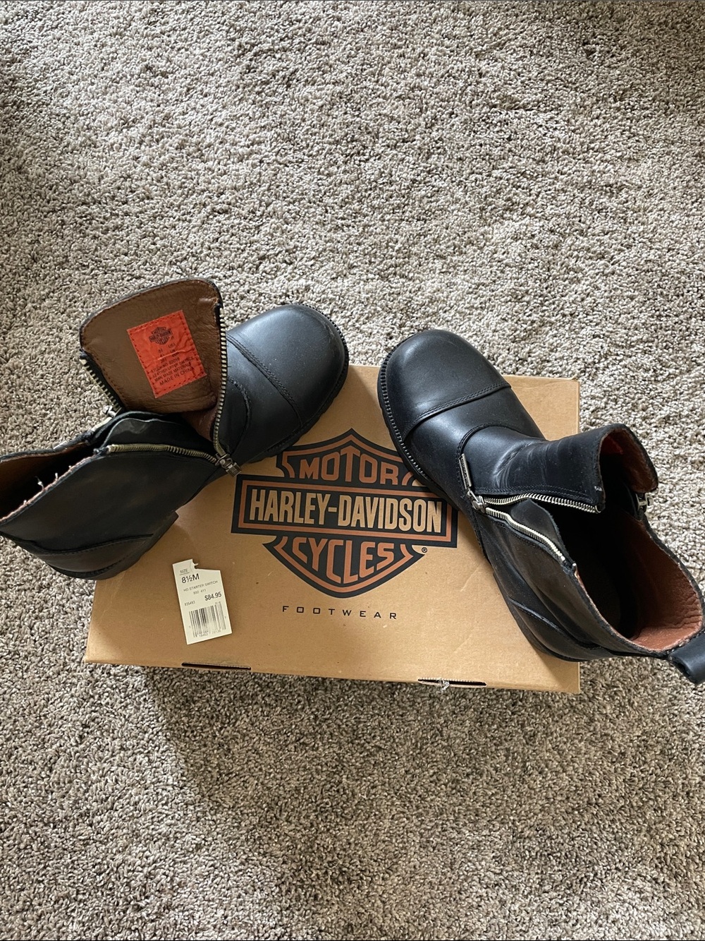 Harley-Davidson Black Leather Side-Zip Riding Boots with Brown Lining